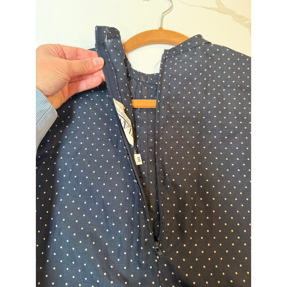 Vtg LANVIN womens navy white polka dot blouse 10 back zip classic old money - Picture 3 of 8